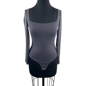 Babaton Aritzia Square Neck Purple Contour Bodysuit Long Sleeve Thong Size S